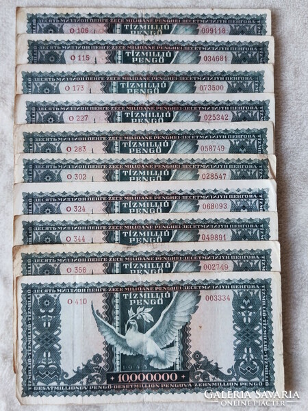 10 pieces of 10 million pengő, 1946 (vf-f)