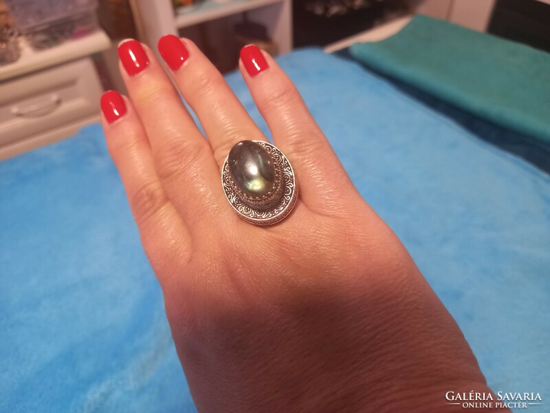 Silver ring with labradorite stone 12 ct, international size 8