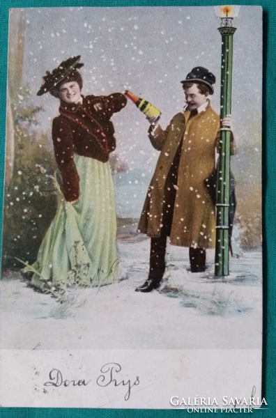 Antik újévi üdvözlő képeslap