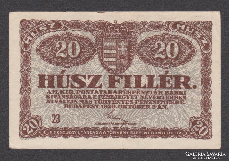 2db Fillér 1920 (20 és 50) (EF-, VG+)