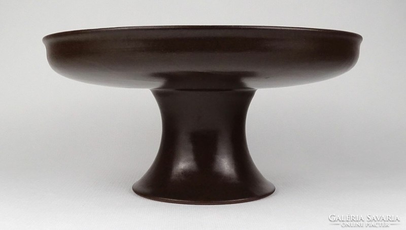 1Q898 old brown glazed Városlőd ceramic table center serving bowl with flower decoration