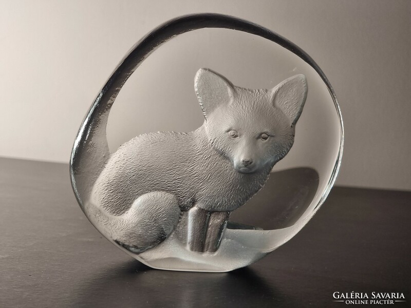 Mats jonasson swedish design signature collection lead crystal sculpture depicting a fox