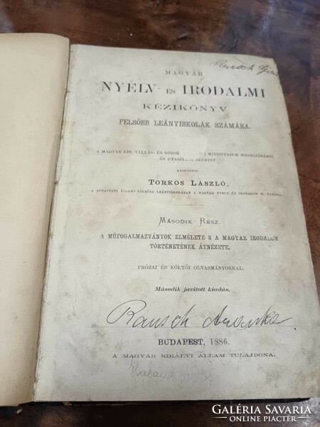 László Torkos: Hungarian language and literature handbook for girls' high schools. 2. Vol. Bp., 1886,