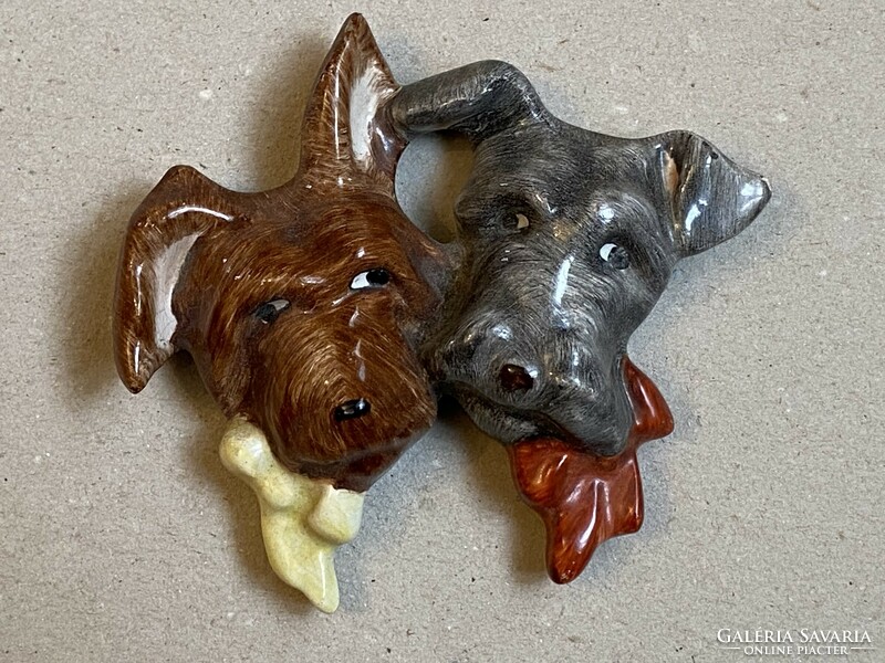 Foxy dog in a pair lovely ceramic painted wall decoration 9.5 cm