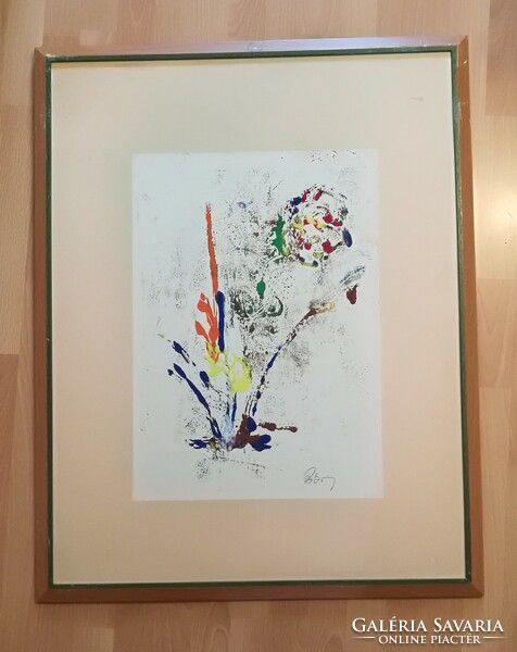Rubint Ávrahám Péter - Virág-   Olaj ,karton  42x59,5 cm