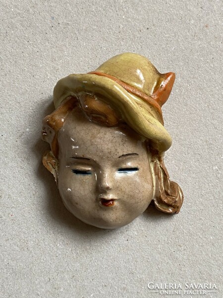 Girl in a hat - marked art deco wall mask ceramic wall decoration 9 cm