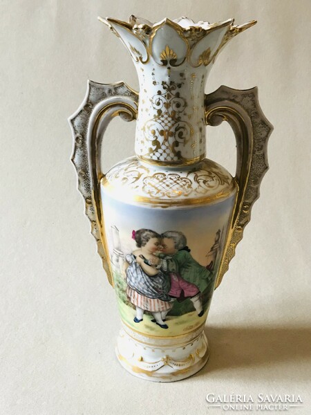 Antique painted Biedermeier porcelain decorative vase 32.5 cm