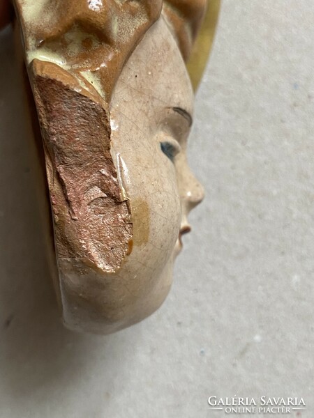 Girl in a hat - marked art deco wall mask ceramic wall decoration 9 cm