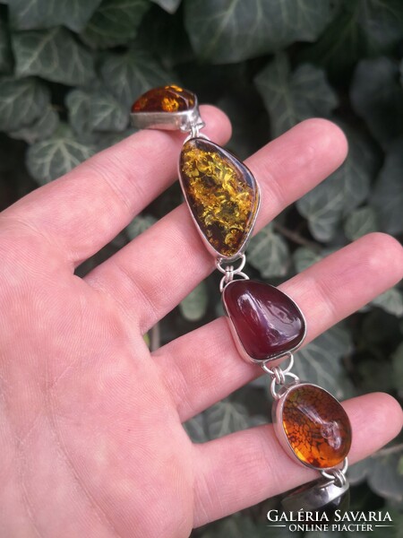 Beautiful silver bracelet with amber stones