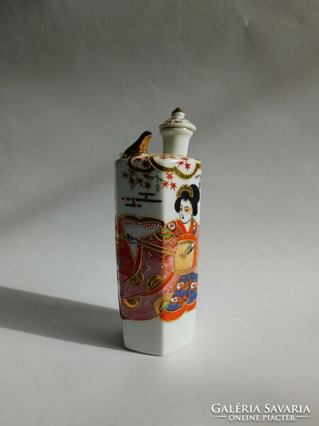 Japanese hand-painted lithophan sake set with relief gilding