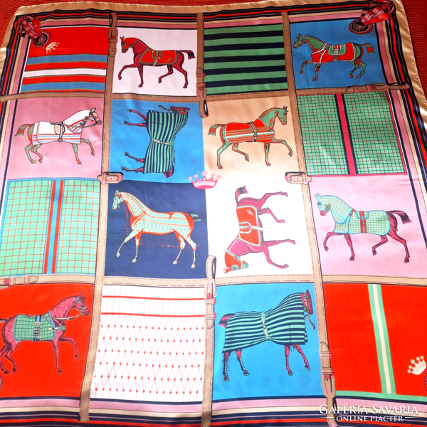 Horse and saddle cloth patterned silk scarf
