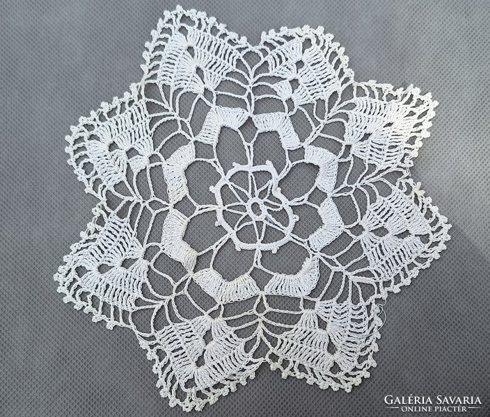Old lace tablecloth, needlework, porcelain, decorative item under porcelain 20 cm.