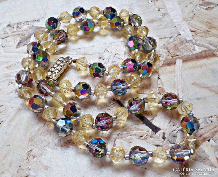 Old polished Czech glass bead necklace with decorative clasp