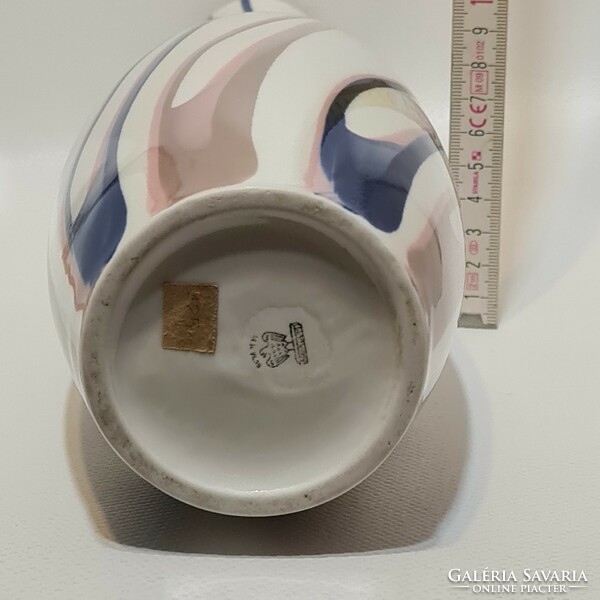 Aquincumi kék, rózsaszín csíkos nagy porcelán váza (2994)