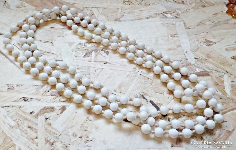Extra long white glass pearl necklace