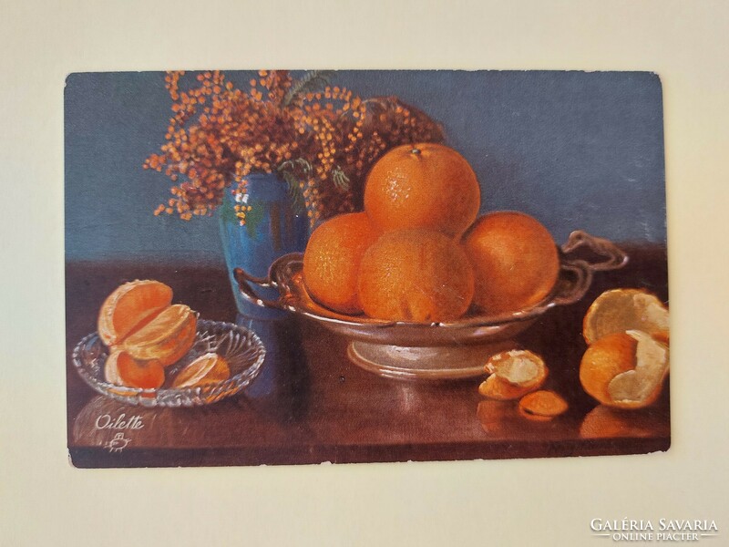 Old postcard still life fruit orange
