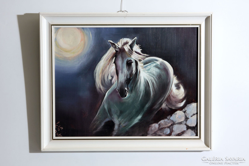 Gyula Bánfalvi (1936-2011) galloping horse in the evening light | moon moon world