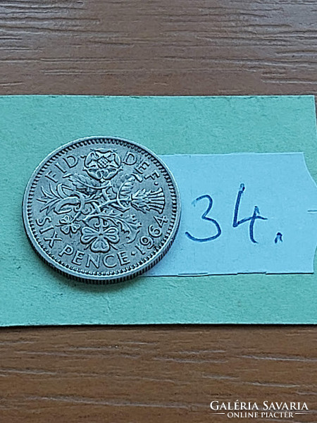 English England 6 pence 1964 ii. Erzsébet, copper-nickel, 34