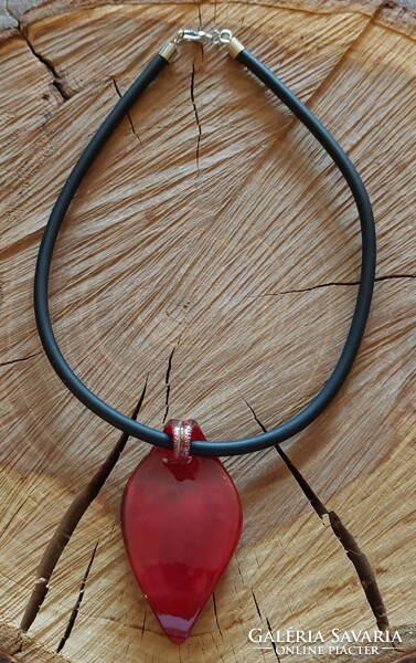 Large Murano glass pendant on a rubber chain with steel fittings