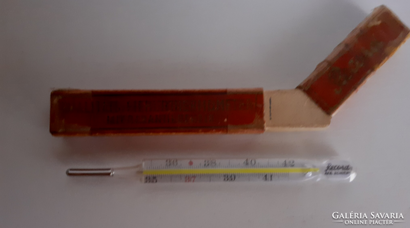 Antique marked mercury fever thermometer in its own case