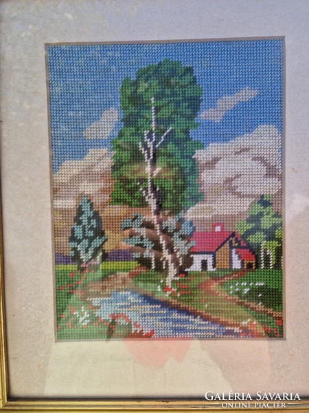 Landscape tapestry with a river and trees