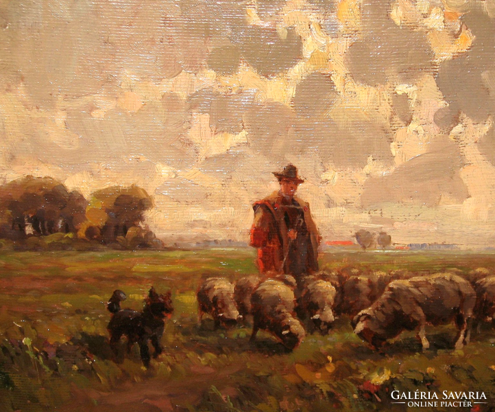 Wonderful guaranteed original János Uitz of Rákosi / 1887- /: shepherd with flock