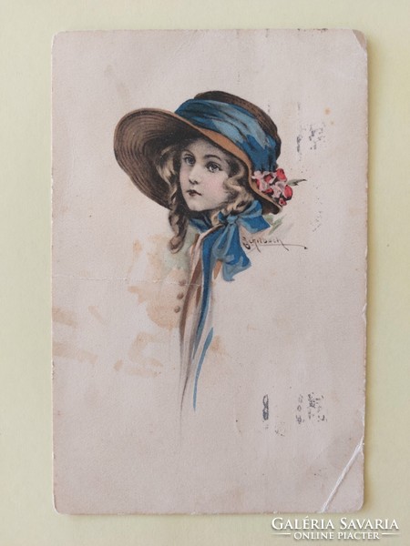 Old postcard girl