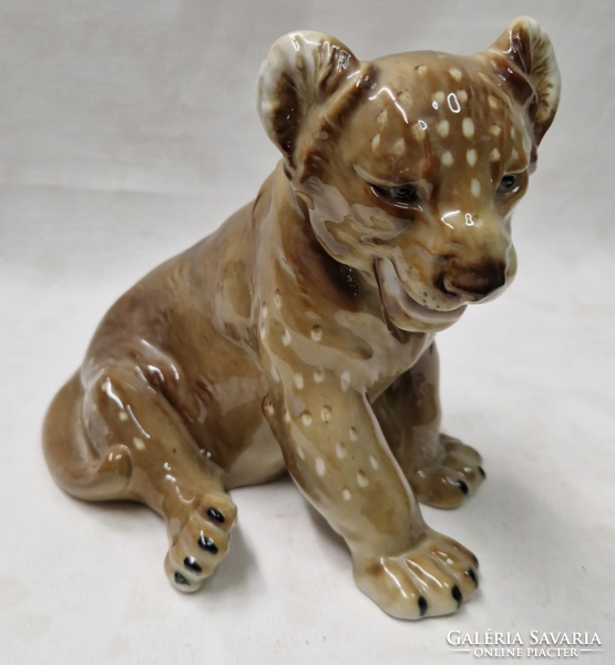 Old large lion cub German porcelain figure 16 cm.