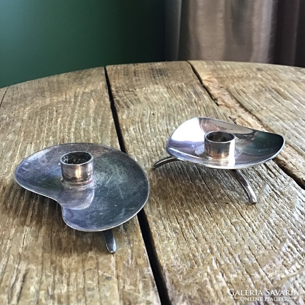 Old Danish Hugo Grun and Co. silver-plated small candle holders from 1950