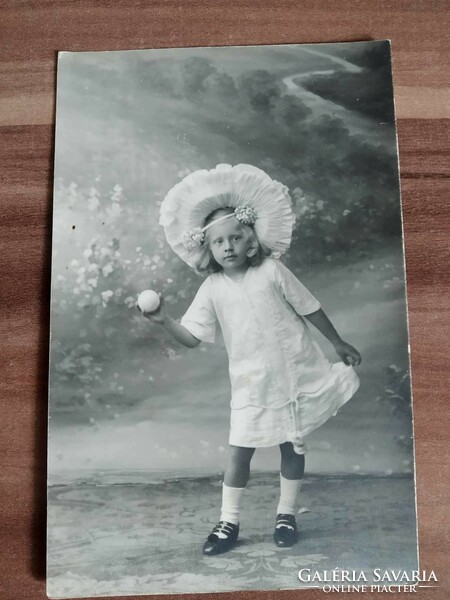 Antik színezett fotó képeslap, kislány, használt, 1912