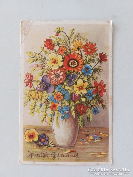 Old floral postcard with wildflowers