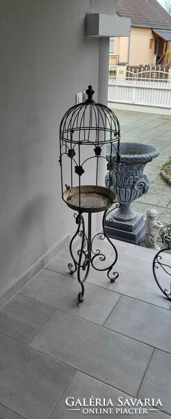 Wrought iron bird cage flower stand
