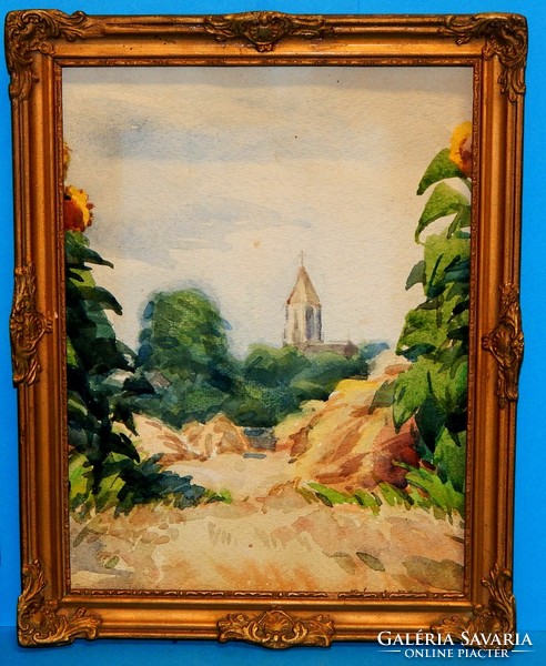 Bánszki Tamás (1892 - 1971) akvarell 27 x 21,5 cm-es keretben, Galéria értékbecsléssel