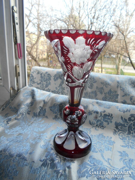 Antik talpas  kristály  váza-  26 cm