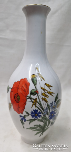 Zsolnay kézzel festett Pipacsos virágmintás nagyméretű hibátlan állapotú porcelán váza 27 cm.