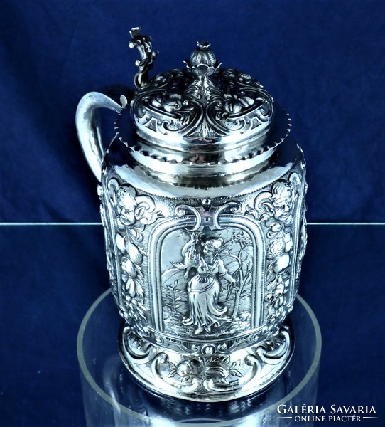 Dazzling, antique silver jug with lid, hanau, ca. 1850!!!