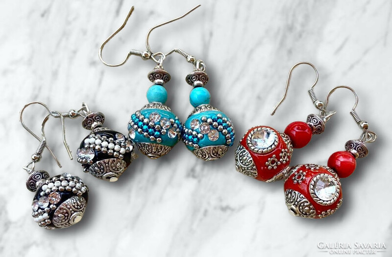 Red, blue, purple, turquoise, black Indonesian pearl mineral earrings