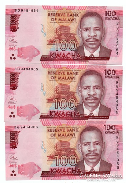 100 Kwacha in 3 pairs serial number tracking 2017 Malawi