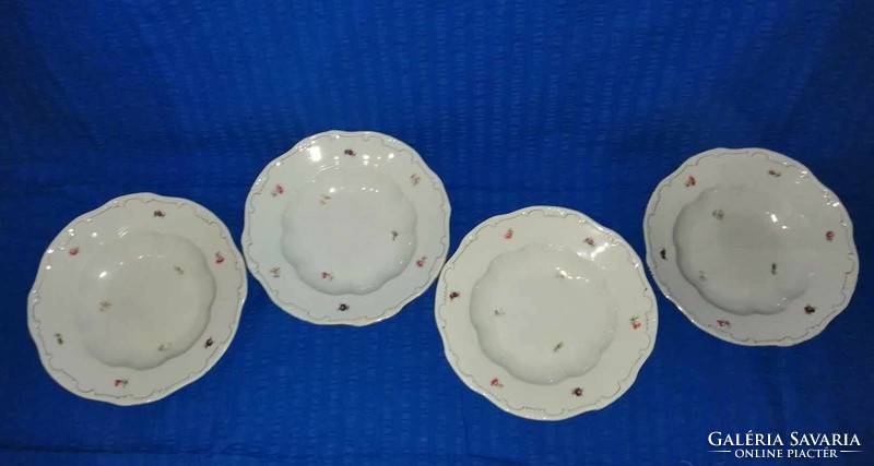 Zsolnay porcelain deep plate with flower pattern 4 pieces in one (a2)