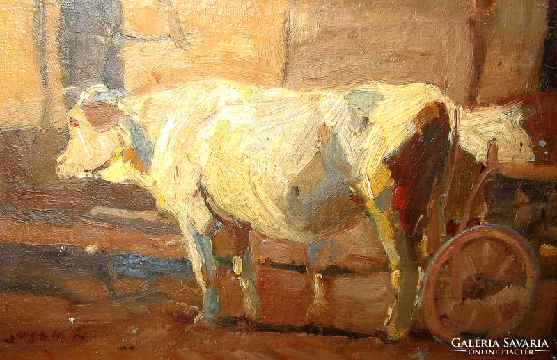 Guaranteed original Béla Juskó / 1877-1969 / picture: cow at the barn