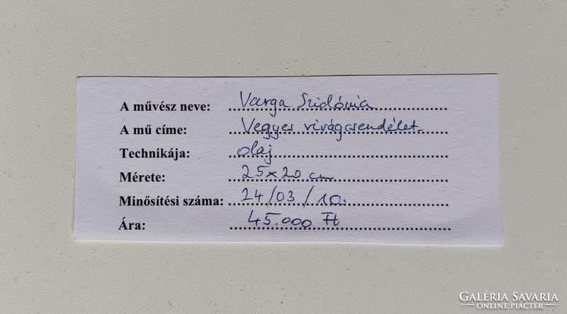 Varga Szidónia "Vegyes virágcsendélet" c. olajfestmény ingyen postával