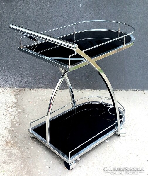 Chrome glass vintage cart negotiable art deco design