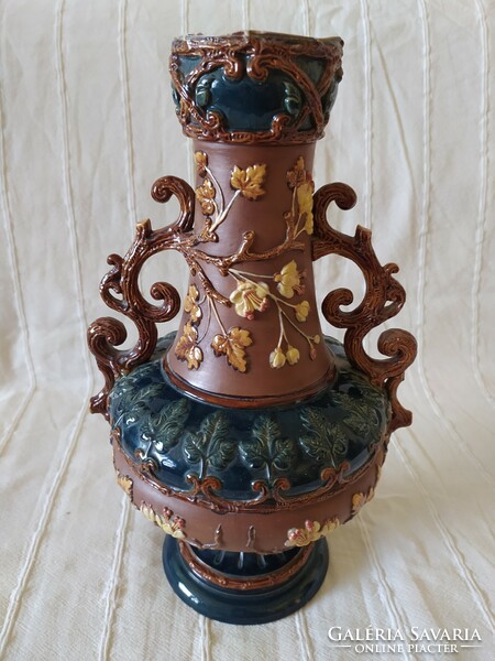 Antique majolica baroque floor vase, wilhelm schiller & sons 37 x 24 cm