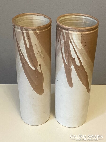 2 Pcs circled painted cylinder-shaped retro industrial art shoulders. Double ceramic vase 37.5 Cm