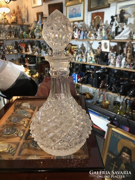 Lead crystal decanter, hand polished, antique, 32 cm.