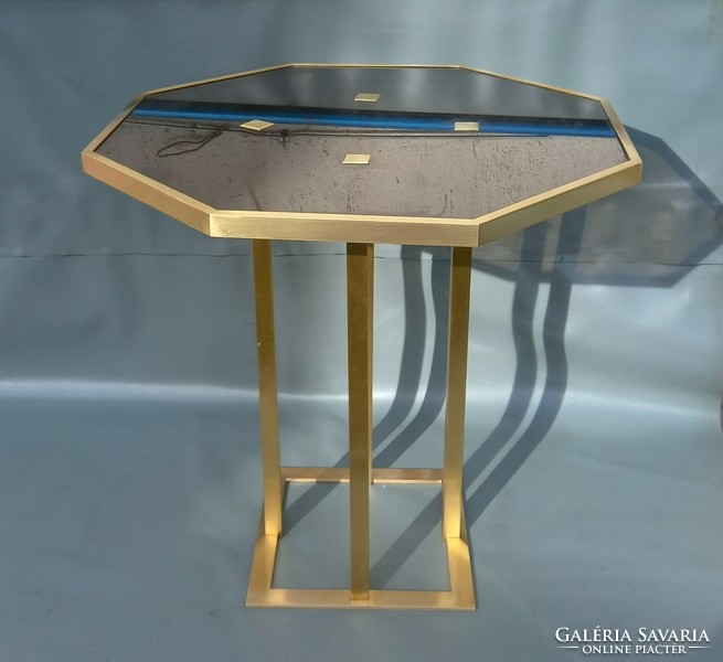 Octagonal copper-glass table vintage design 1970
