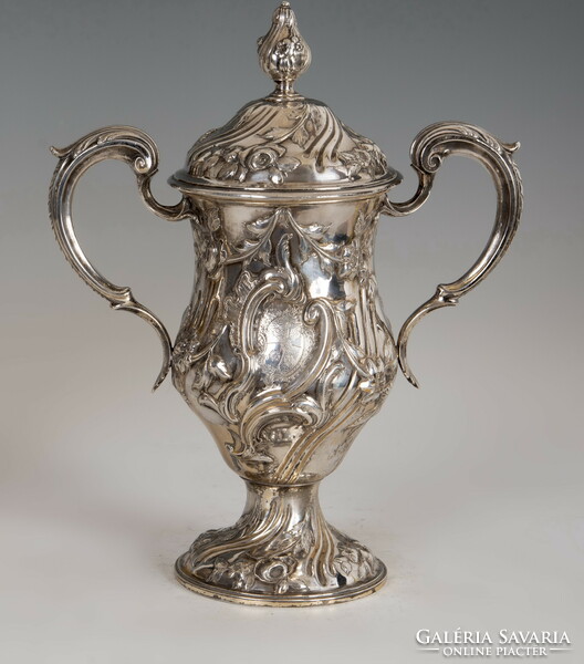 Silver antique English cup with floral decoration
