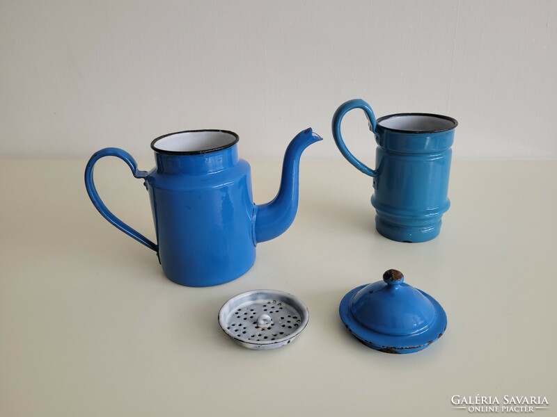 Régi vintage kék zománcos kávéfőző zománcozott fél literes kávéfőző