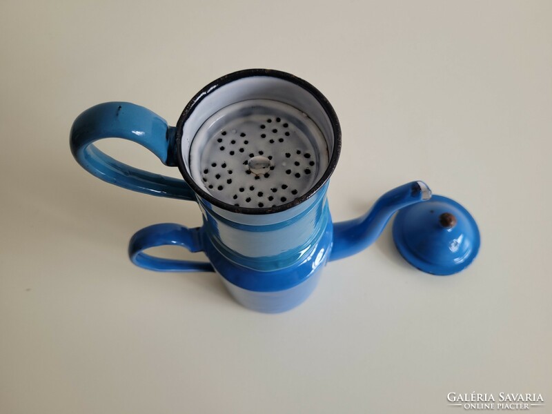 Régi vintage kék zománcos kávéfőző zománcozott fél literes kávéfőző