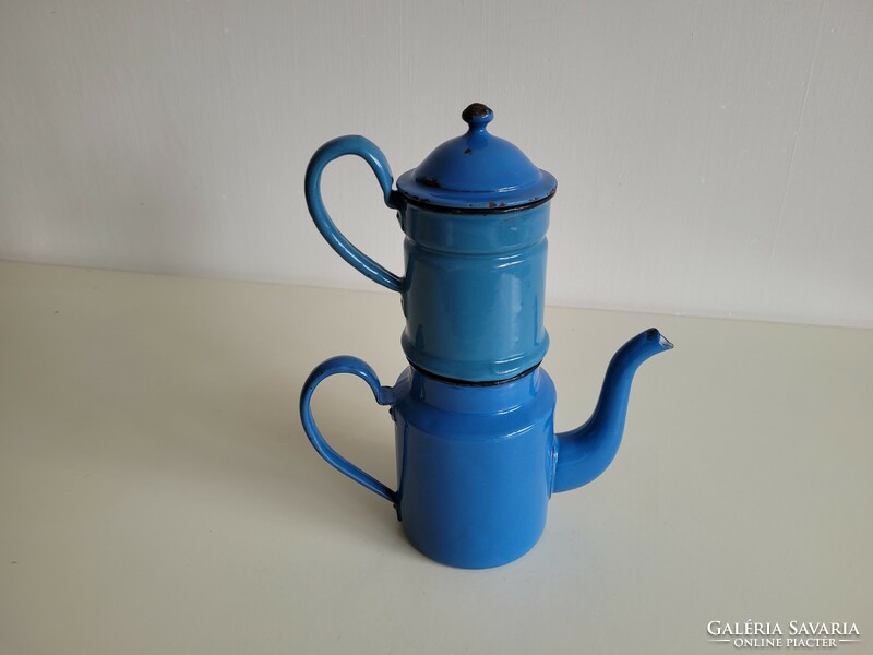 Old vintage blue enamel coffee maker Enamel half liter coffee maker